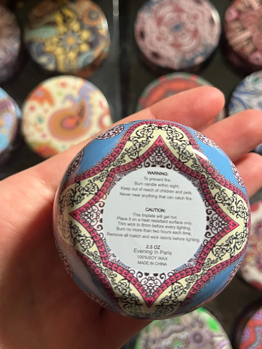 35 Scented Soy Wax Candles in Variety of scents and patterned tins